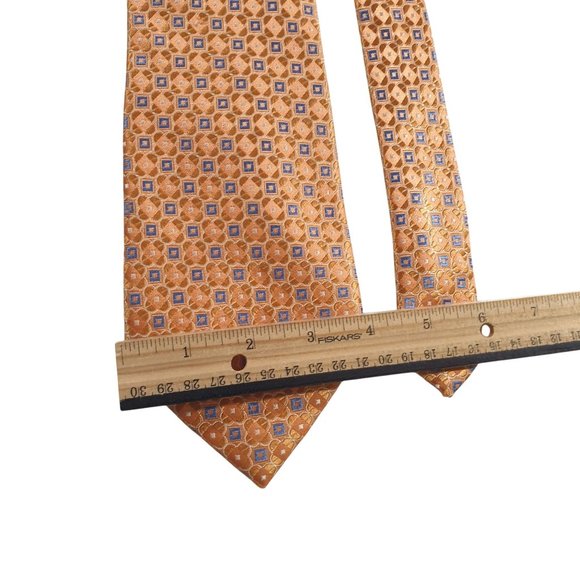 Eagle Shirtmakers All Silk Orange Blue Geometric Pattern Men Designer Necktie - Picture 3 of 5